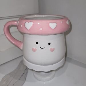 Baby Mushroom Pink & White Ceramic 20oz Coffee Mug Cottagecore Kawaii